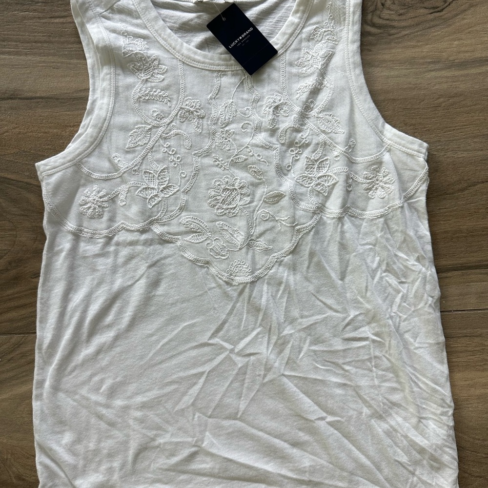 Lucky Brand White Embroidered Sleeveless Top women’s S NWT